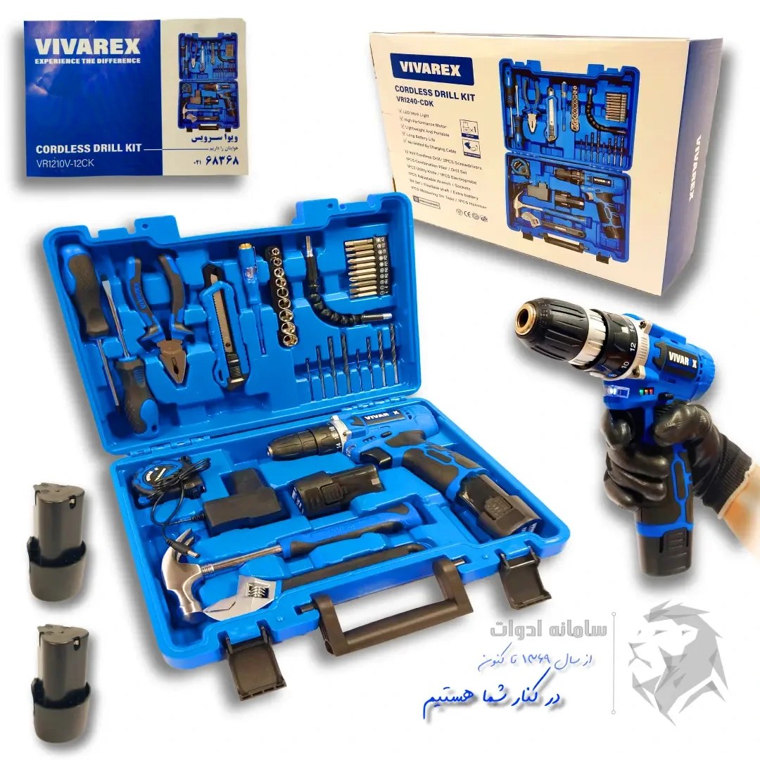 کیت دریل پیچ گوشتی شارژی ویوارکس 12 ولت 40 پارچه دو باتری مدل VR1240-CDK